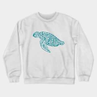 Dark turquoise turtle tattoo style gray background Crewneck Sweatshirt